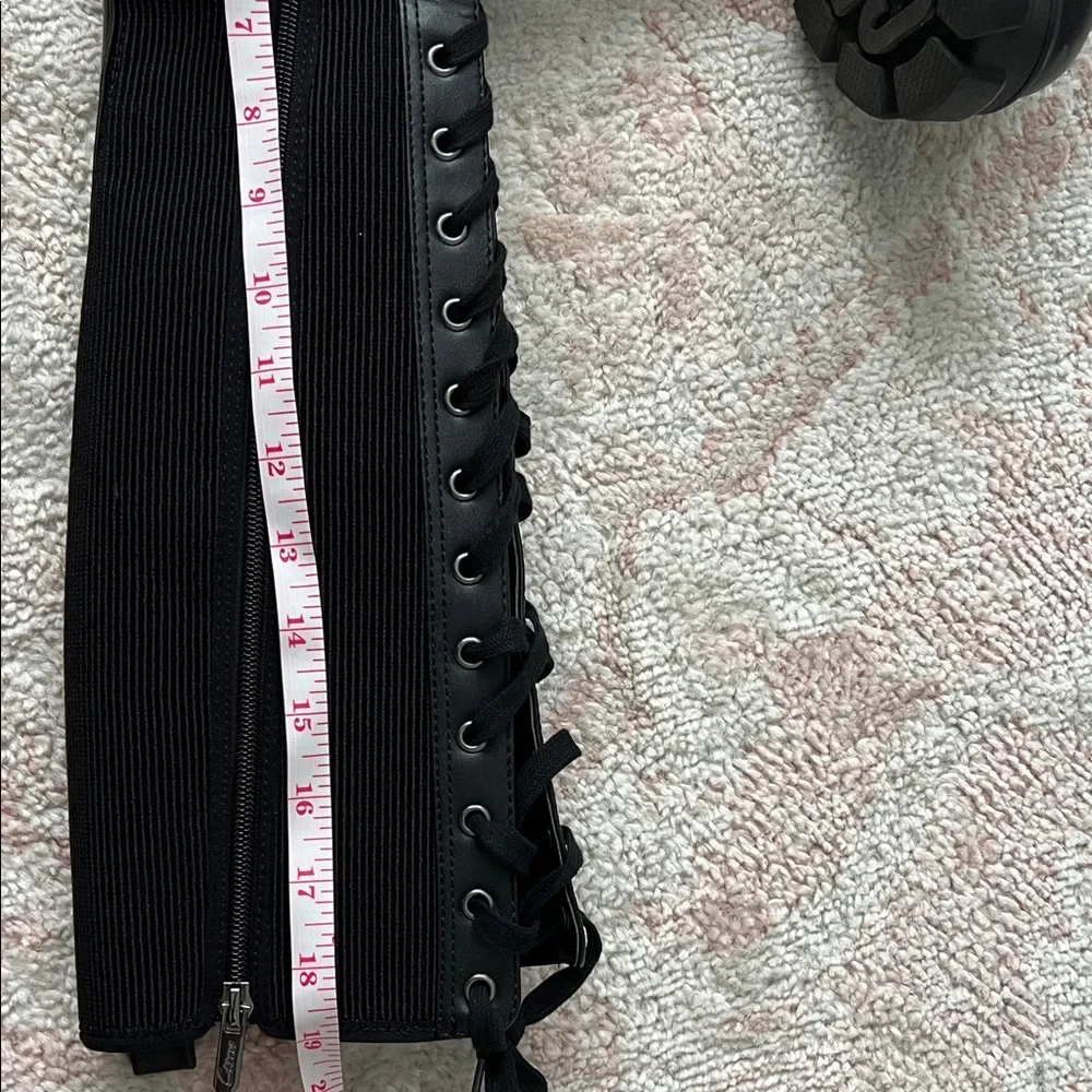 Black Lace-Up Knee-High Combat Boots - Women's - Picture 13 of 14